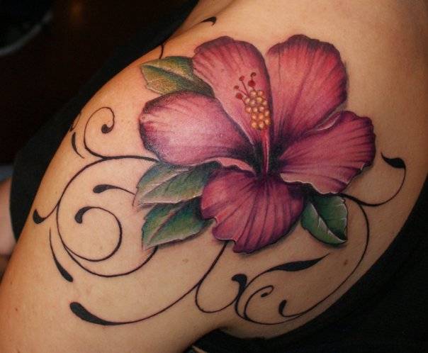 pink hawaiian flower tattoo