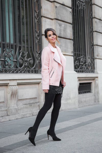 pink moto jacket black quilted leather dress