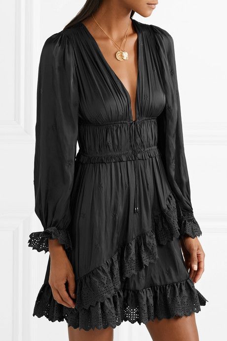 Millie Lace-Trimmed Satin Mini Dress | Dresses, Chic black outfi