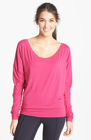 pink dolman sleeve top with scoop neckline