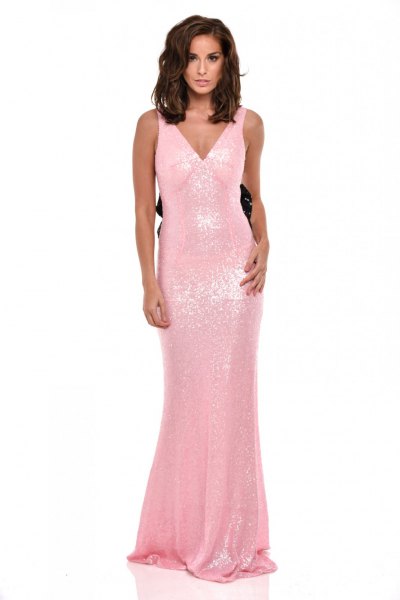 flowing fishtail dress with pink sequins