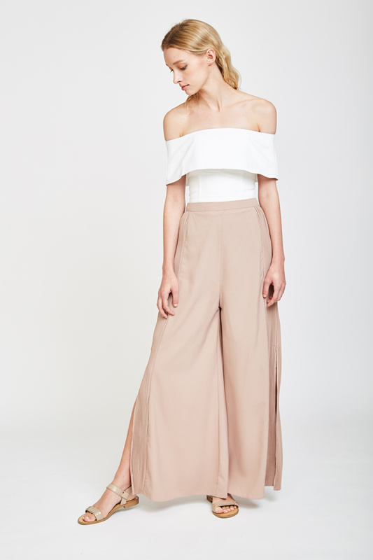 pink wide leg pleated pants