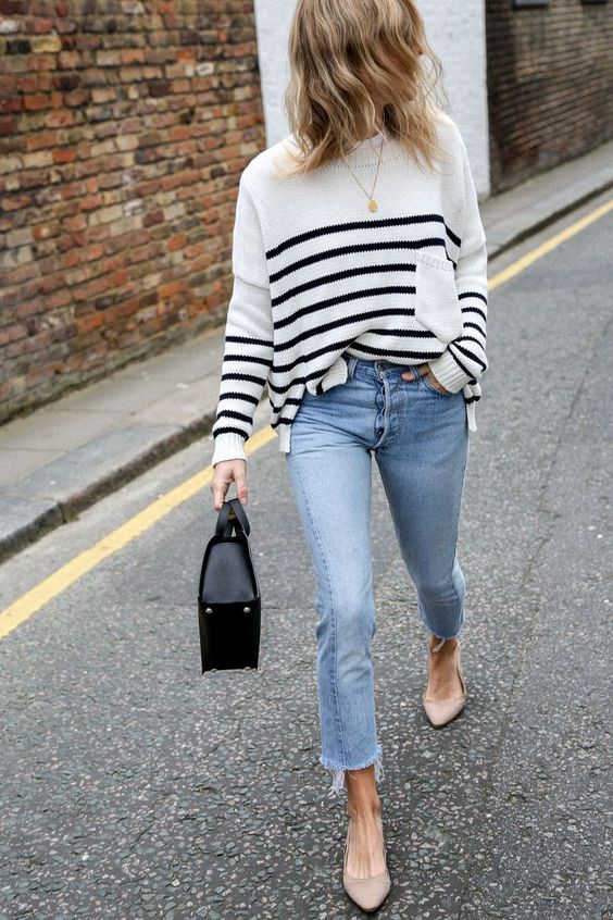 pointy toe shoes striped sweater