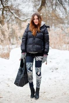 Jeans printed with a puffer jacket