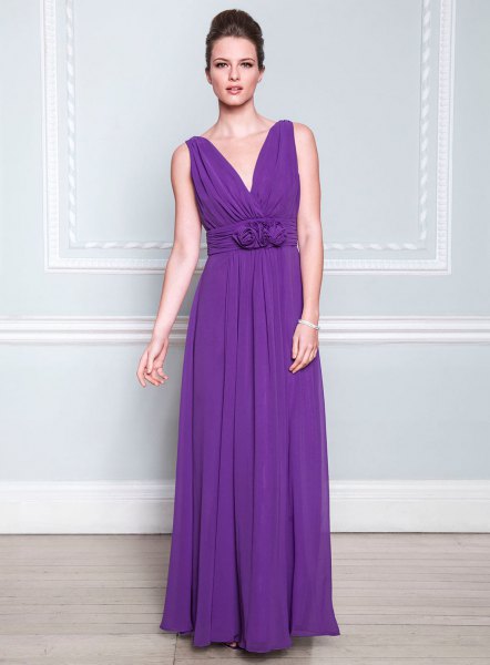 purple bridesmaid dress with deep V-neckline