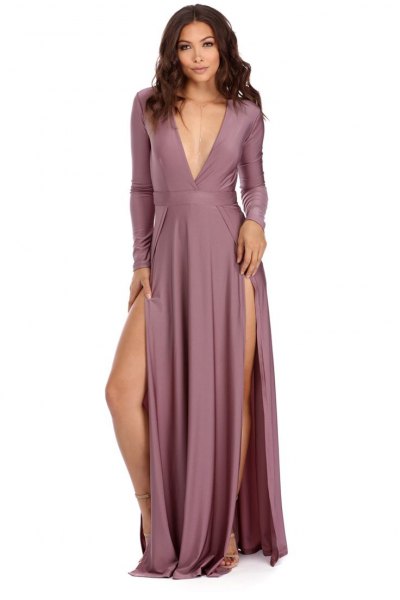 purple deep v neck maxi dress