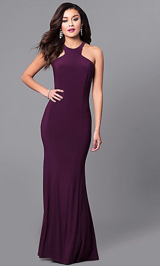 purple halter neck mermaid silk long dress with heels