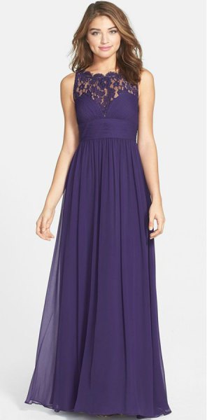 purple maxi dress with lace collar
