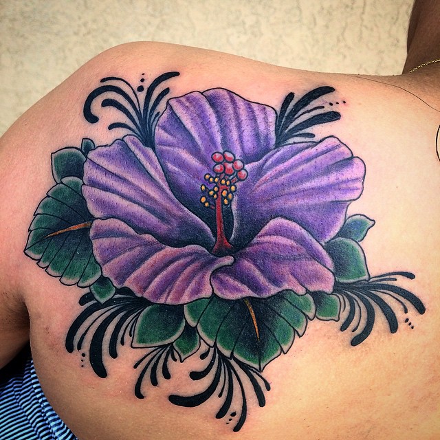 purple hawaiian flower tattoo