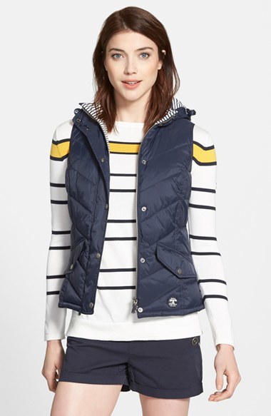 Quilted vest with colorful striped t-shirts
