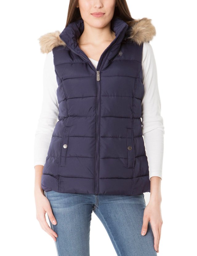 Quilted vest with faux fur hood