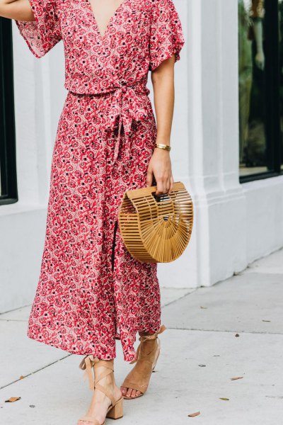 red and white floral maxi dress