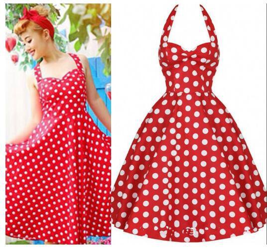 red and white dotted fit and flared pin-up dress