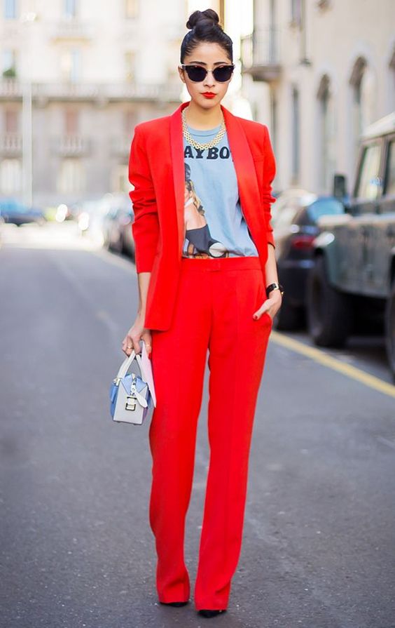 red blazer Matchy pants suit