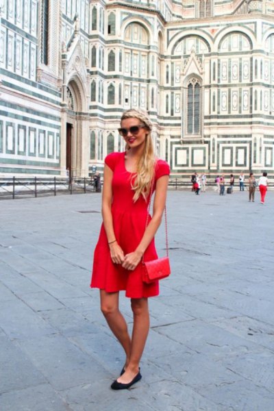 Mini skater summer dress with red cap sleeves