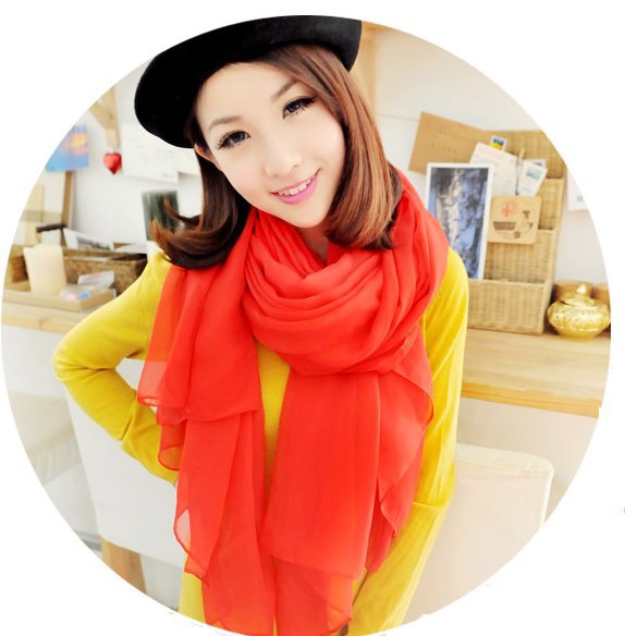 red chiffon scarf yellow shift dress painter's hat