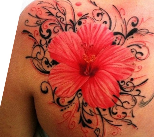 red Hawaiian flower tattoo
