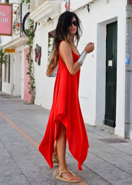 red high low maxi summer dress