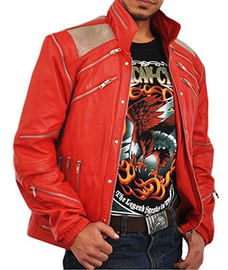 MICHAEL JACKSON THRILLER VINTAGE 80S CLASSIC RED LEATHER JACKET at .