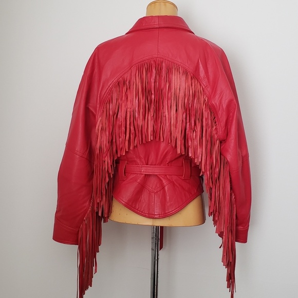 Vintage Red Fringe Leather Jacket - Jackets Mak
