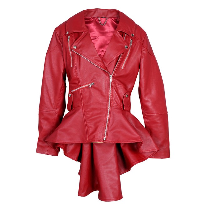 Women's Red Leather Coat Slim Fit Fashion Leather | RebelsMark