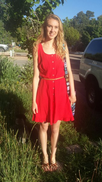 red mini summer dress with flared armor