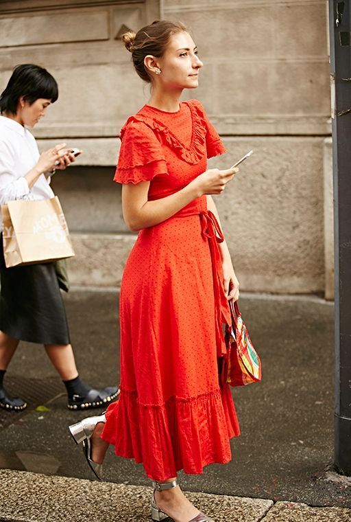 Maxi dress with red ruffles