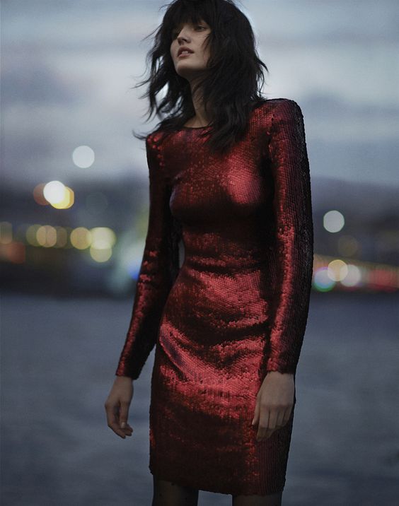 red sequin dress classic long-sleeved