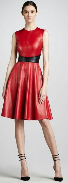 red sleeveless dress with sleeveless fit and flare