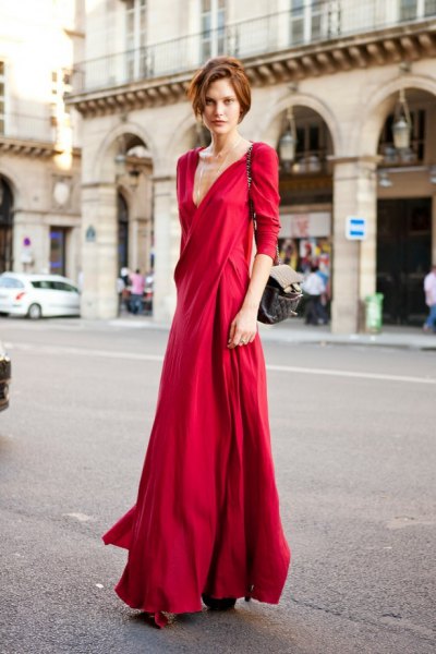 red wrap maxi dress outfit