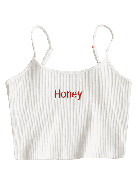 outfits Ribbed Cropped Honey Embroidered Tank Top - WHITE XS .