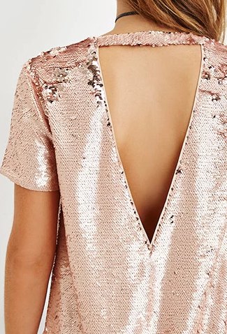 Rose gold sequin low cut short sleeve shirt