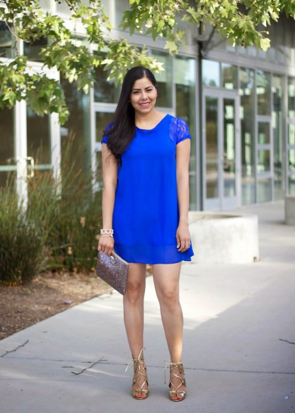 royal blue mini dress with cap sleeves