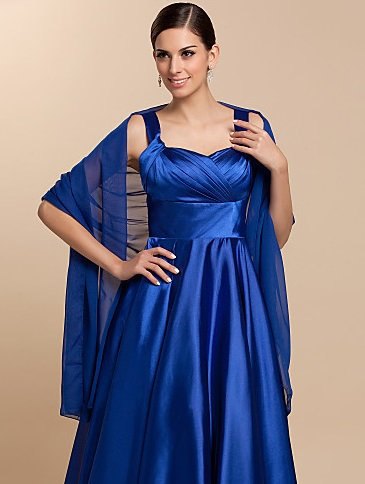 Royal blue fit and a flared midi silk dress with a semi-transparent scarf