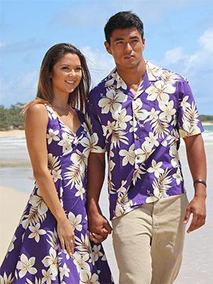 sleeveless Hawaiian mini dress with a royal blue fit and flare