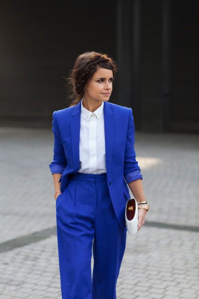Royal blue suit white shirt with buttons