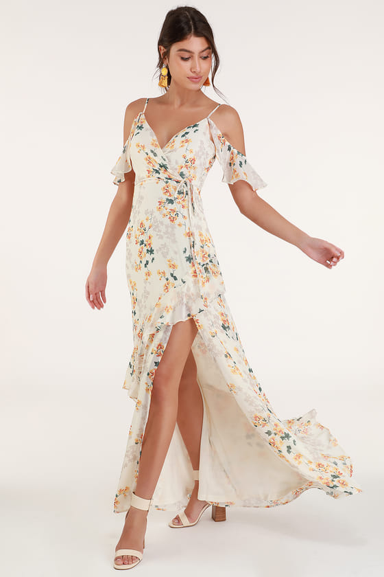 Shadow Blooms Cream Floral Print Ruffled Maxi Dress | Maxi dress .