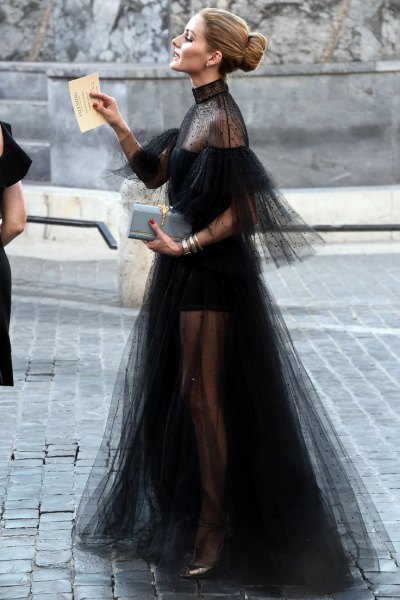semi-transparent black maxi chiffon dress