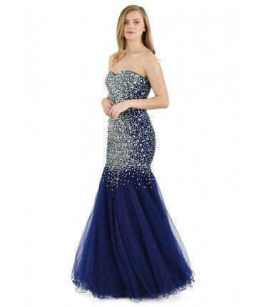 Silver and Navy Blue Chiffon Tulle Dress