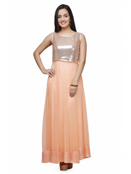 Silver and peach maxi two-tone shiny long dress