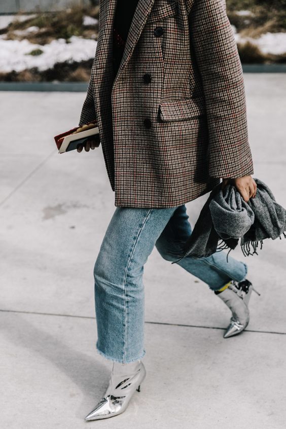 silver ankle boots jeans plaid