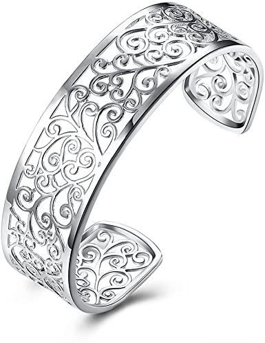 Amazon.com: Kacon 925 Sterling Silver Hollow Cuff Bracelets for .