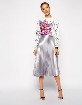 ASOS Pleated Midi Skirt in Metallic | Pleated midi skirt, Pleated .
