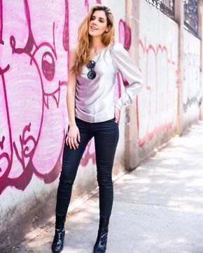 silver one-arm blouse with one shoulder