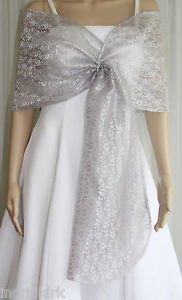 Silver sheer shawl white wedding dress