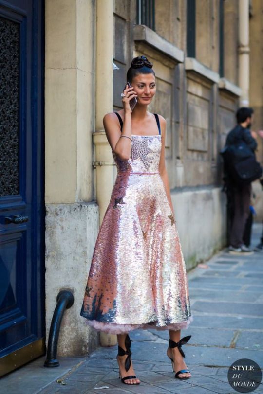 sparkling tea-length dress
