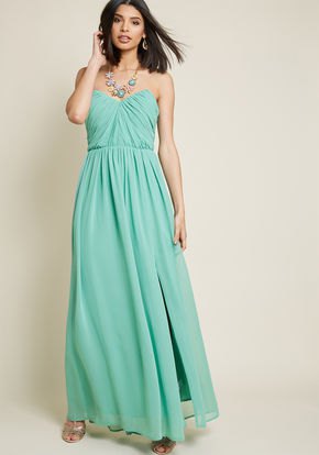 Strapless sweetheart neckline with a fit and a flared maxi chiffon dress