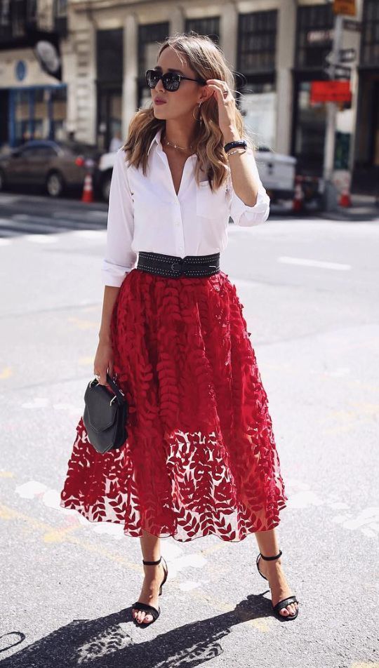 strawberry red tulle skirt