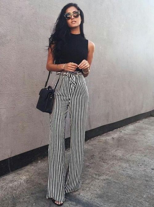 striped wide leg pant | Fashion, Street style, Style inspirati