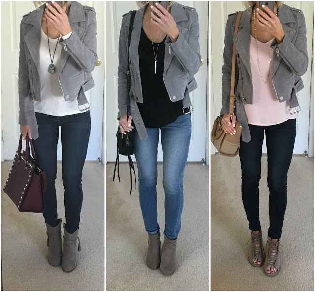 Three Ways to Wear: Grey Suede Moto Jacket | Gray leather jacket .